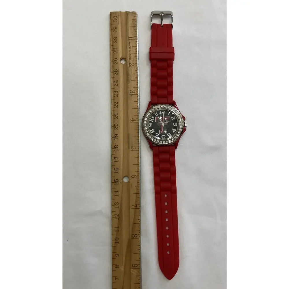 Texas Tech Red Raiders Ladies Crystals Watch, Red Band, NCAA